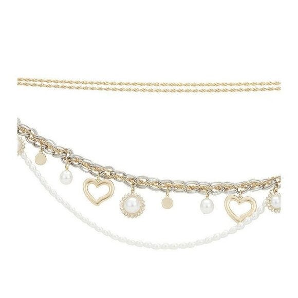 Lovers & Friends Jane Chain Belt Gold Silver Pearls Hearts Adjustable Bling New - Picture 11 of 13